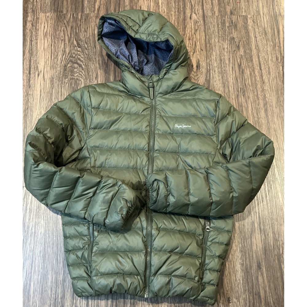 Pepe Jeans London puffer jacket with a hood and a patterned lining Size S Green